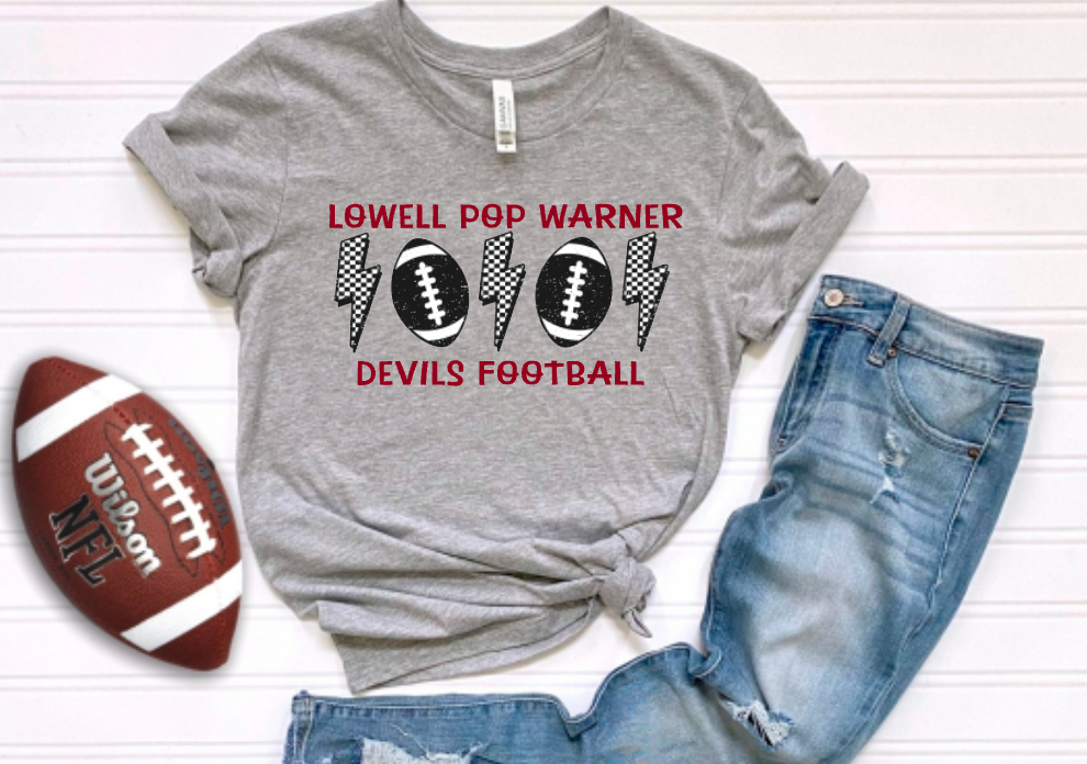 Lowell Pop Warner Football Checkered Bolt